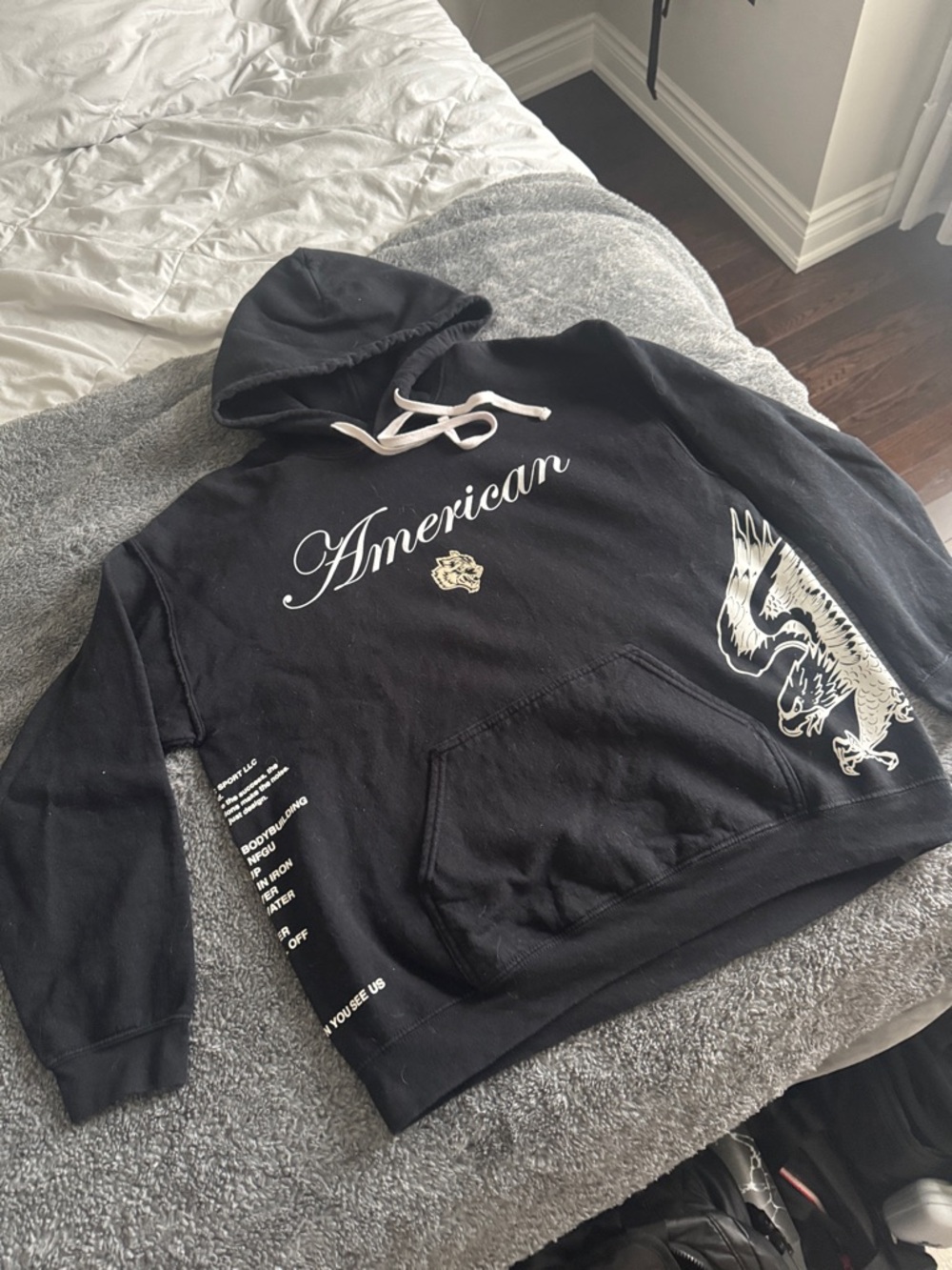 Darc Sport Black Hoodie with White Script & Eagle Graphic